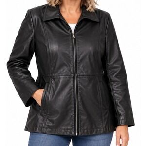 Boston Harbour Leather Zip Up Jacket Womens Medium Black 90s Grunge Biker